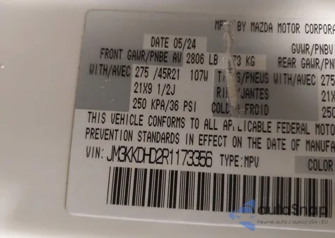 2024 Mazda Cx-90 3.3 Turbo Premium from USA, damaged, VIN JM3KKDHD2R1173356